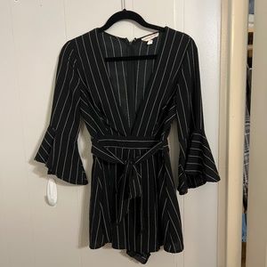 Striped deep v neck romper